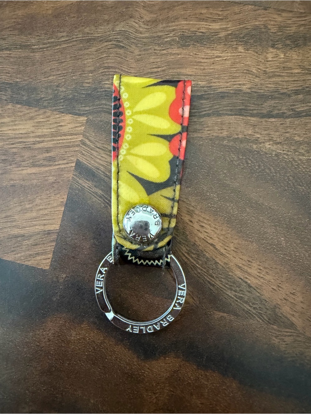 Vera Bradley Yellow Floral Key Ring with Red Accents
